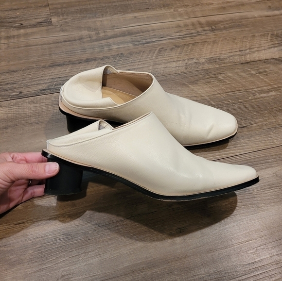 Women's Leather Cream Heel Shoes Size 6 - Picture 9 of 10